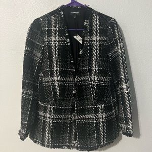 Plaid collarless boucle blazer - M